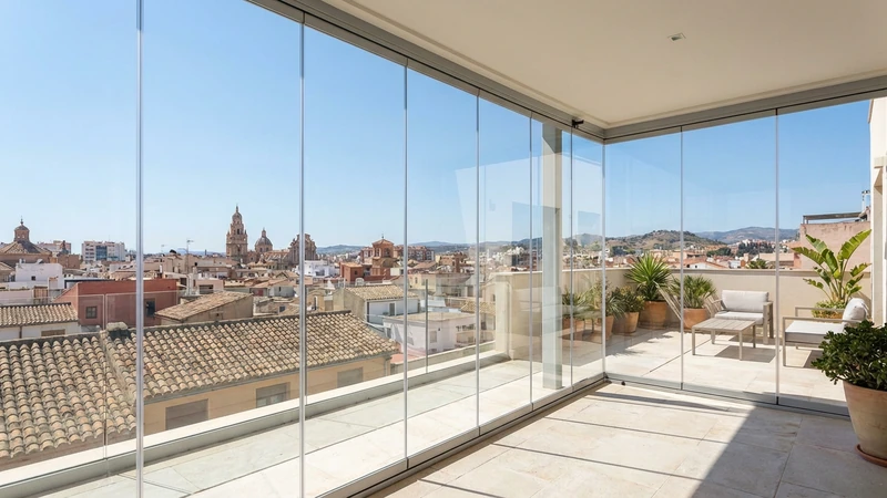 Cortina de cristal en terraza de ático en Murcia