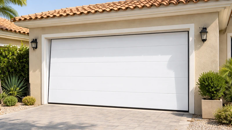 Puerta basculante de aluminio blanco en vivienda de Cartagena