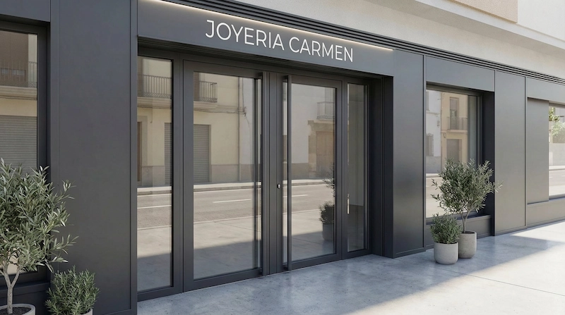 Puerta de aluminio con vidrio en vivienda de Murcia