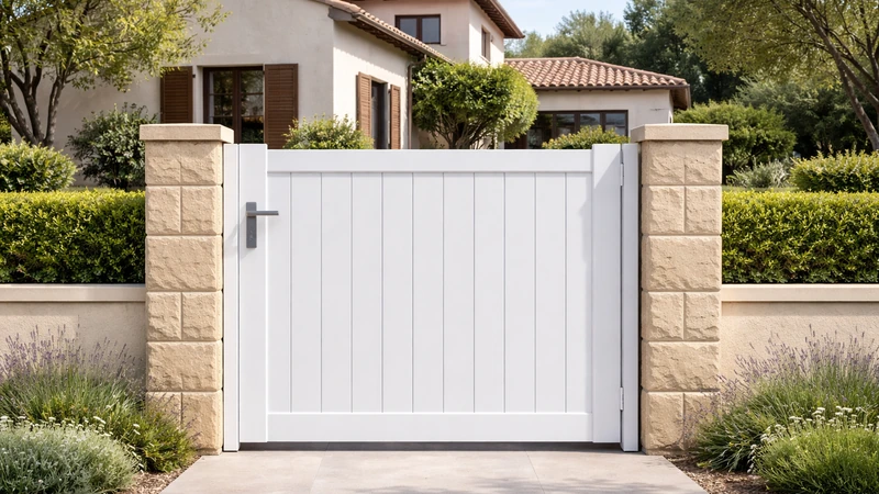 Puerta batiente peatonal de aluminio blanco en parcela de Cartagena