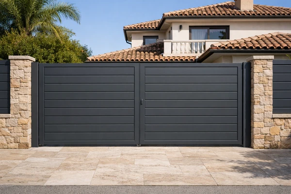 Puerta doble de jardín en aluminio antracita en Lorca